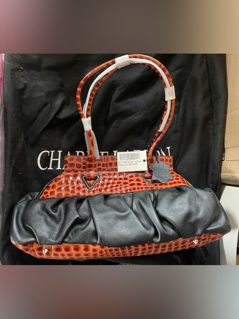Charlie Lapson Vintage Style 233 Black & Brown Leather Purse A14789 NWT
